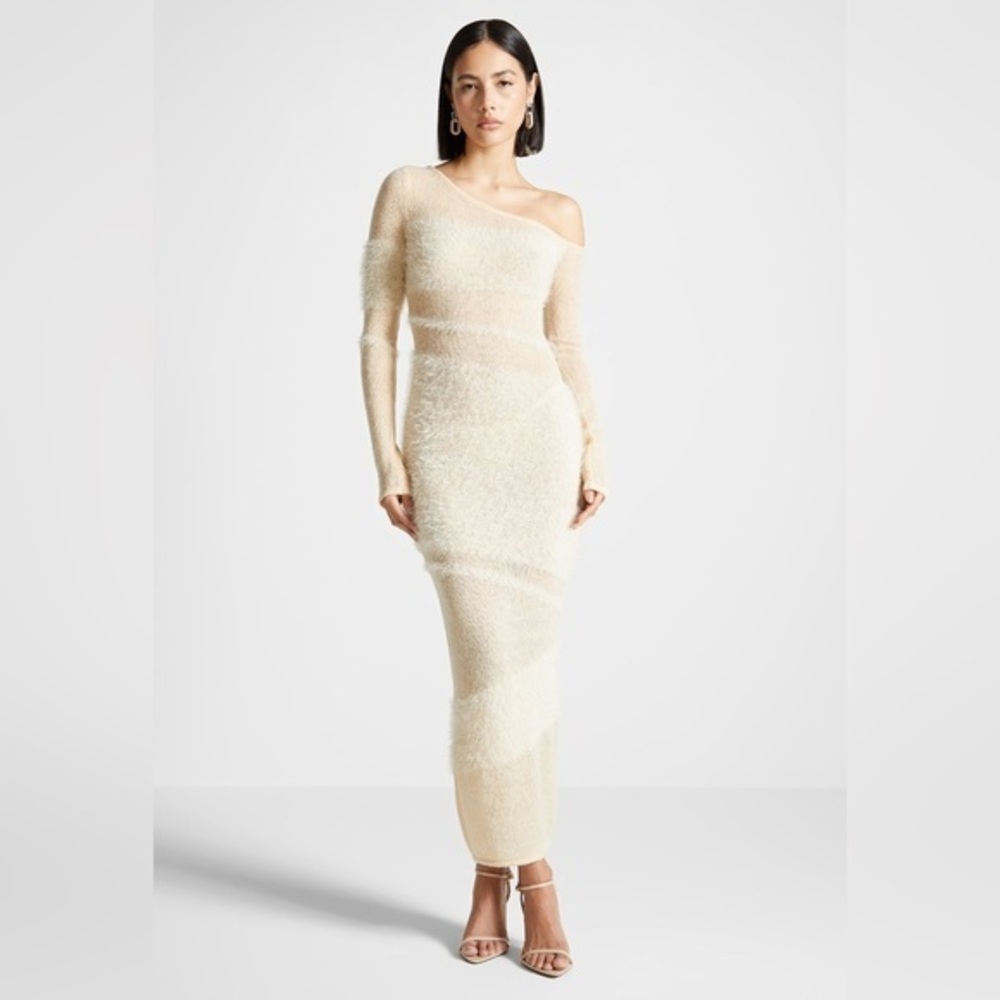 Maniere De Voir Off Shoulder Knitted Maxi Dress
